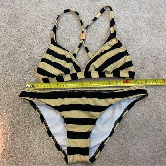 Guess gold glitter and black striped bikini Sz S - Picture 4 of 8